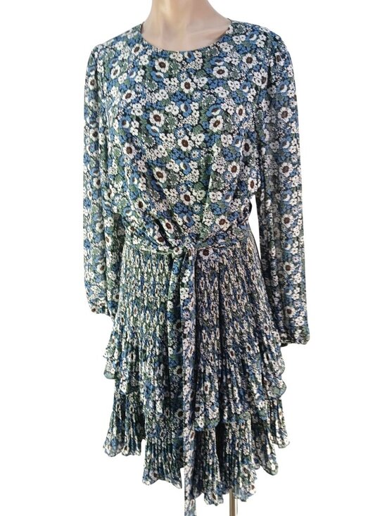 Boden Dresses & Skirts - Boden Floral Tiered Long Sleeve Dress US 14 Blue Green Multicolor Plisse Mini